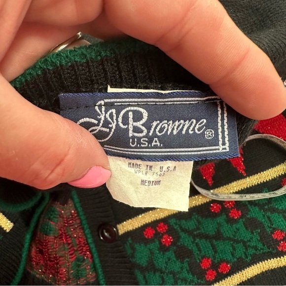 Vintage JJ Browne candy cane christmas Cardigan Sweater vest sz medium holiday - Picture 6 of 7